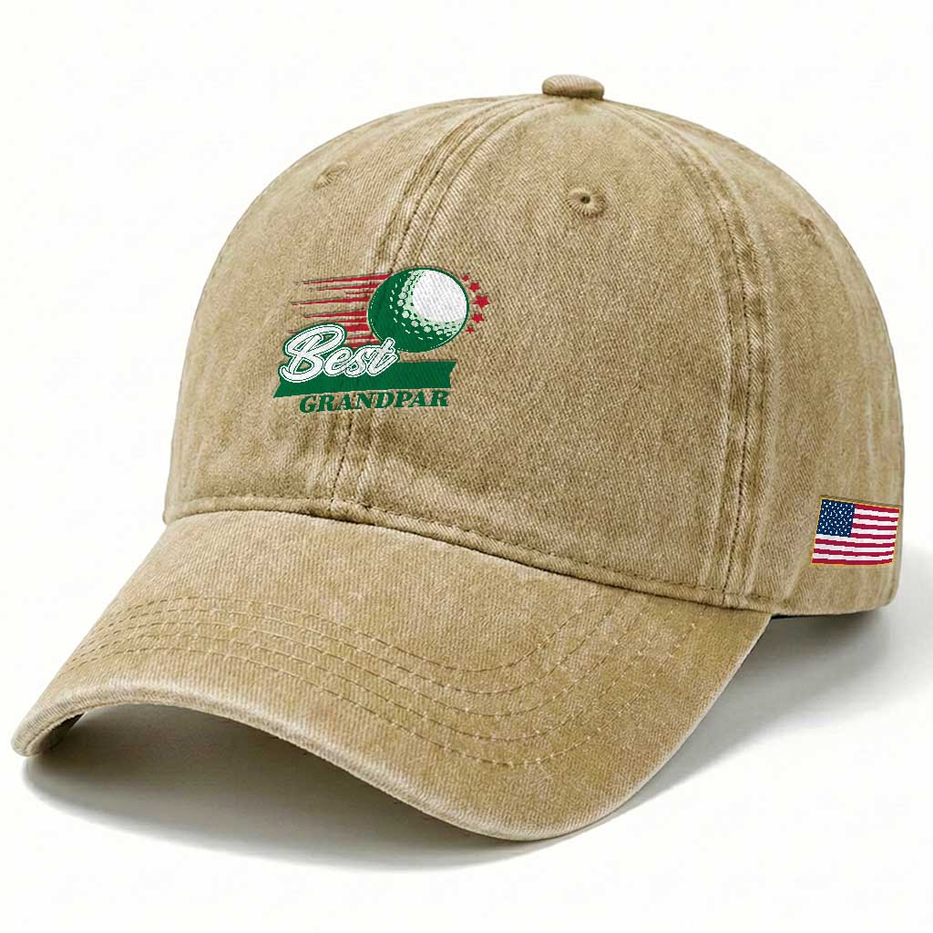 Golfing Dad Washed Cotton Baseball Cap Best Grandpar Golf Ball Father's Day TS11 Print Your Wear