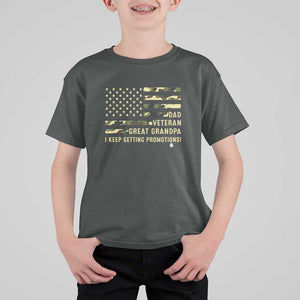 Father's Day T Shirt For Kid Dad Veteran Great Grandpa I keep Getting Promotions American Flag TS11 Dark Heather Print Your Wear