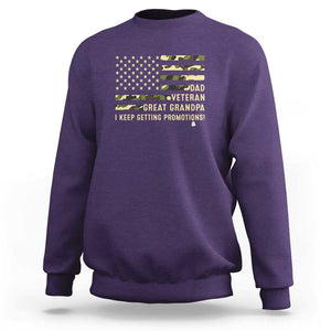 Father's Day Sweatshirt Dad Veteran Great Grandpa I keep Getting Promotions American Flag TS11 Purple Print Your Wear