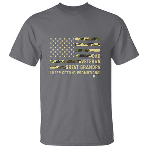 Father's Day T Shirt Dad Veteran Great Grandpa I keep Getting Promotions American Flag TS11 Charcoal Print Your Wear