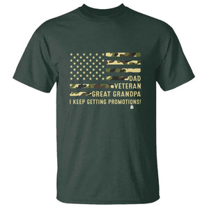 Father's Day T Shirt Dad Veteran Great Grandpa I keep Getting Promotions American Flag TS11 Dark Forest Green Print Your Wear