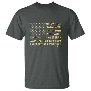 Father's Day T Shirt Dad Veteran Great Grandpa I keep Getting Promotions American Flag TS11 Dark Heather Print Your Wear