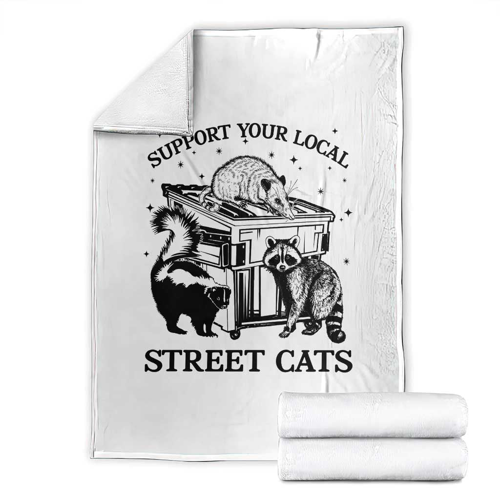Support Your Local Street Cats Funny Raccoon Opossum Skunk Animal Lover Throw Blanket