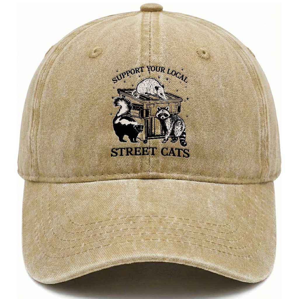 Support Your Local Street Cats Funny Raccoon Opossum Skunk Animal Lover Washed Cotton Baseball Cap