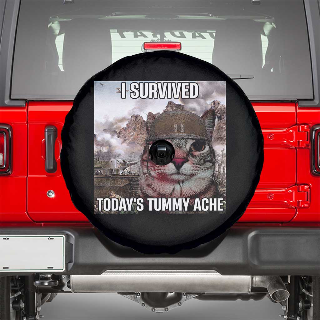 Funny I Survived Todays Tummy Ache Spare Tire Cover War Cat Meme TS11 Black Print Your Wear