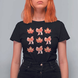 Happy Canada Day T Shirt For Women Coquette Orange Bows Maple Leaf TS11 Black Print Your Wear