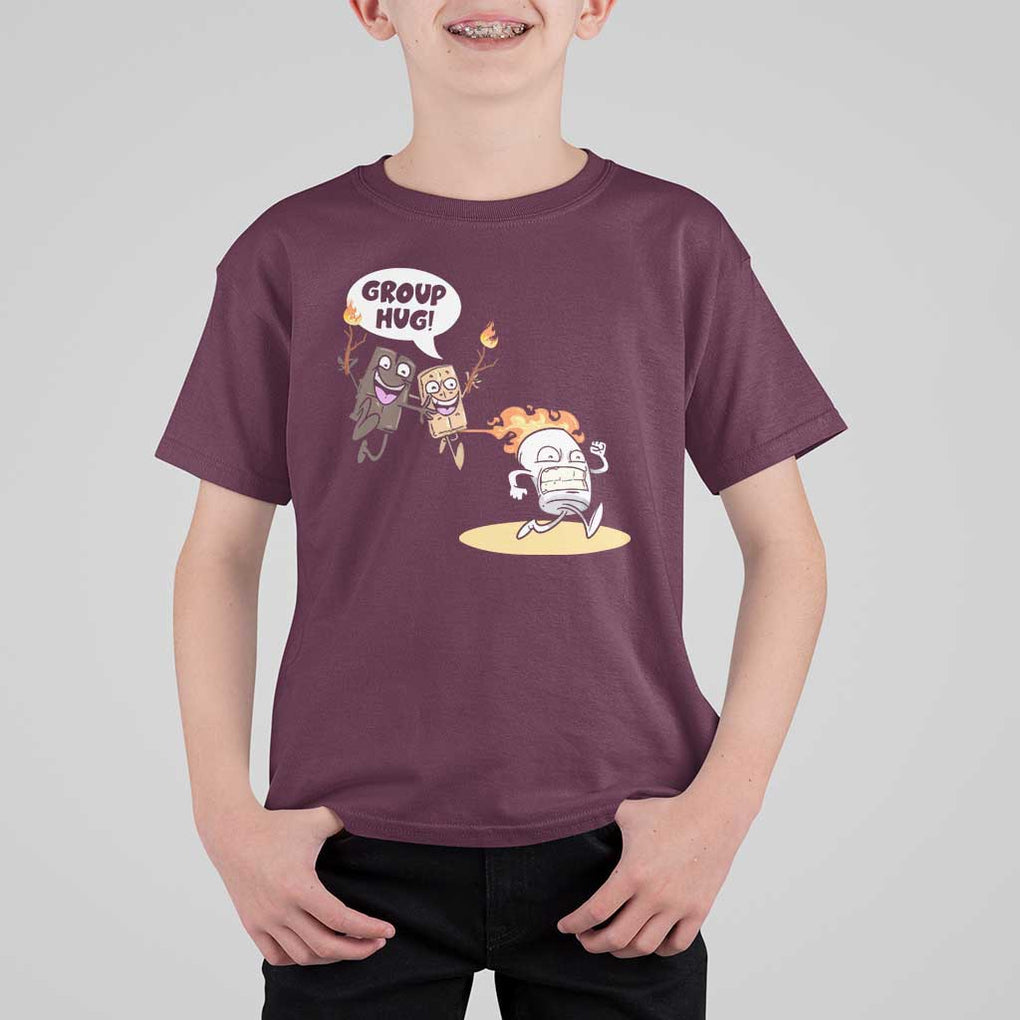 Funny Camping T Shirt For Kid Group Hug S'more Roasting Outdoor TS11 Maroon Print Your Wear
