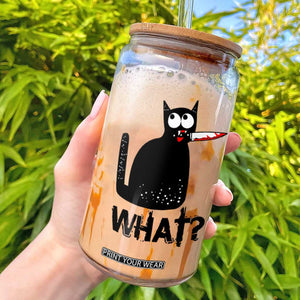 Funny Black Cat Glass Can What Kitten Murderous TS11 White Print Your Wear