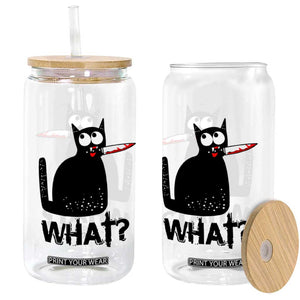 Funny Black Cat Glass Can What Kitten Murderous TS11 Print Your Wear