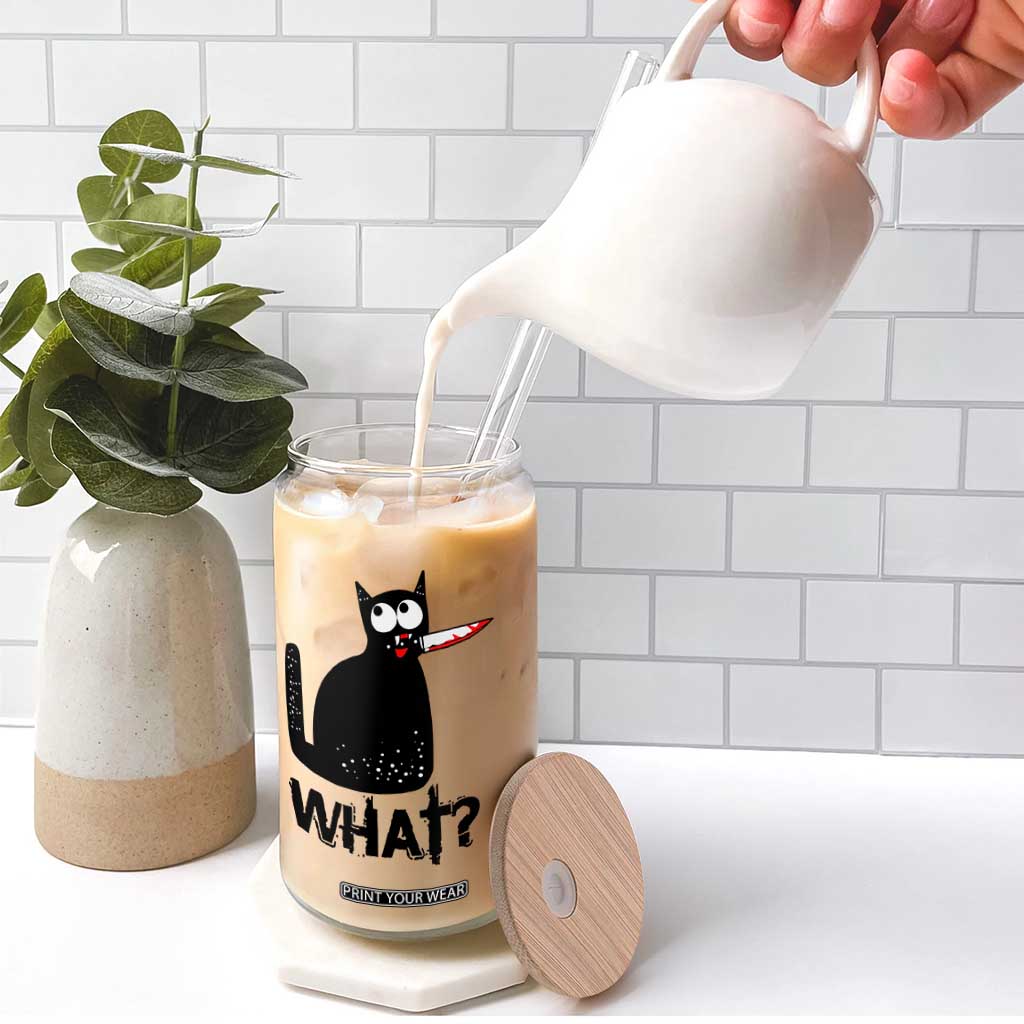 Funny Black Cat Glass Can What Kitten Murderous TS11 Print Your Wear