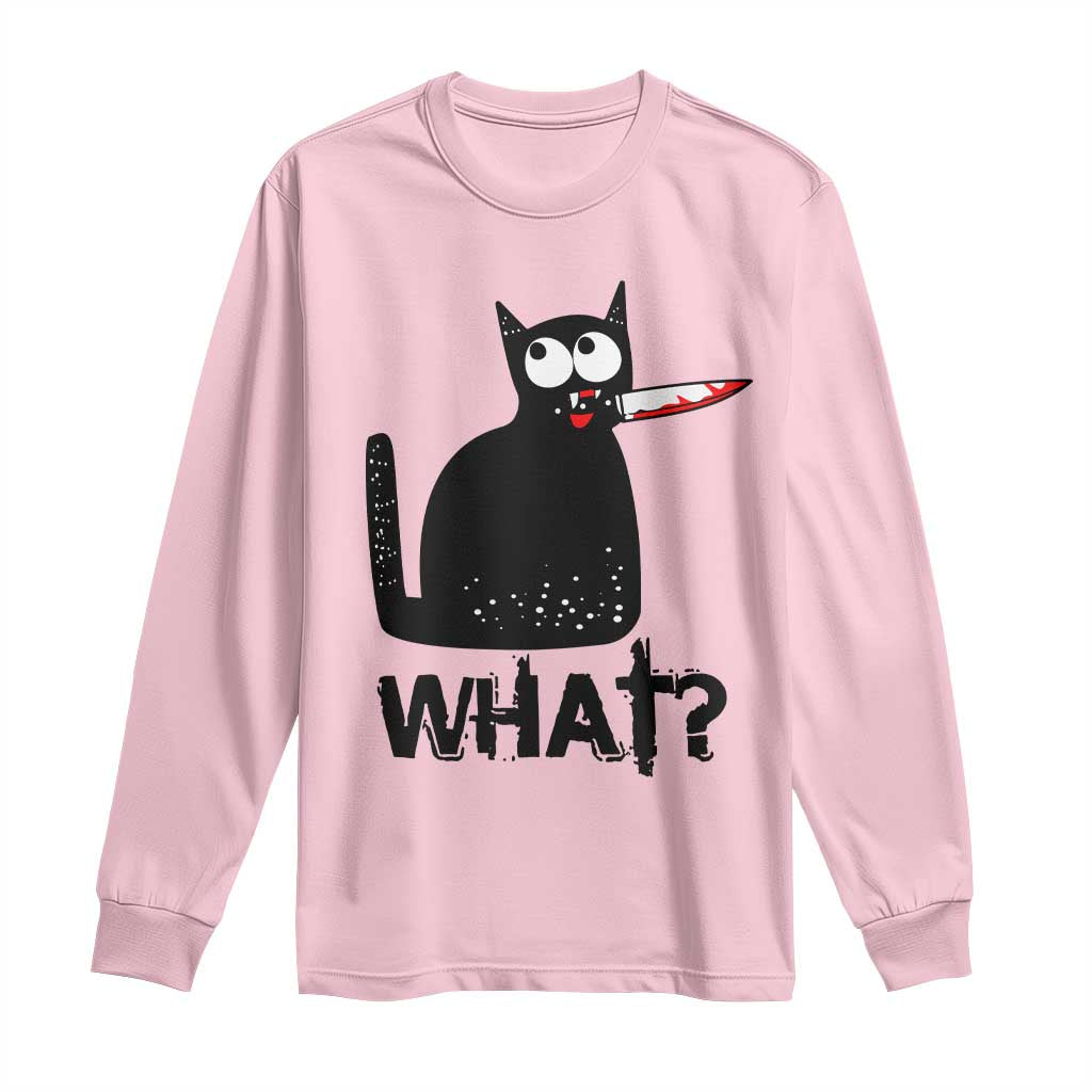 Funny Black Cat Long Sleeve Shirt What Kitten Murderous TS11 Light Pink Print Your Wear