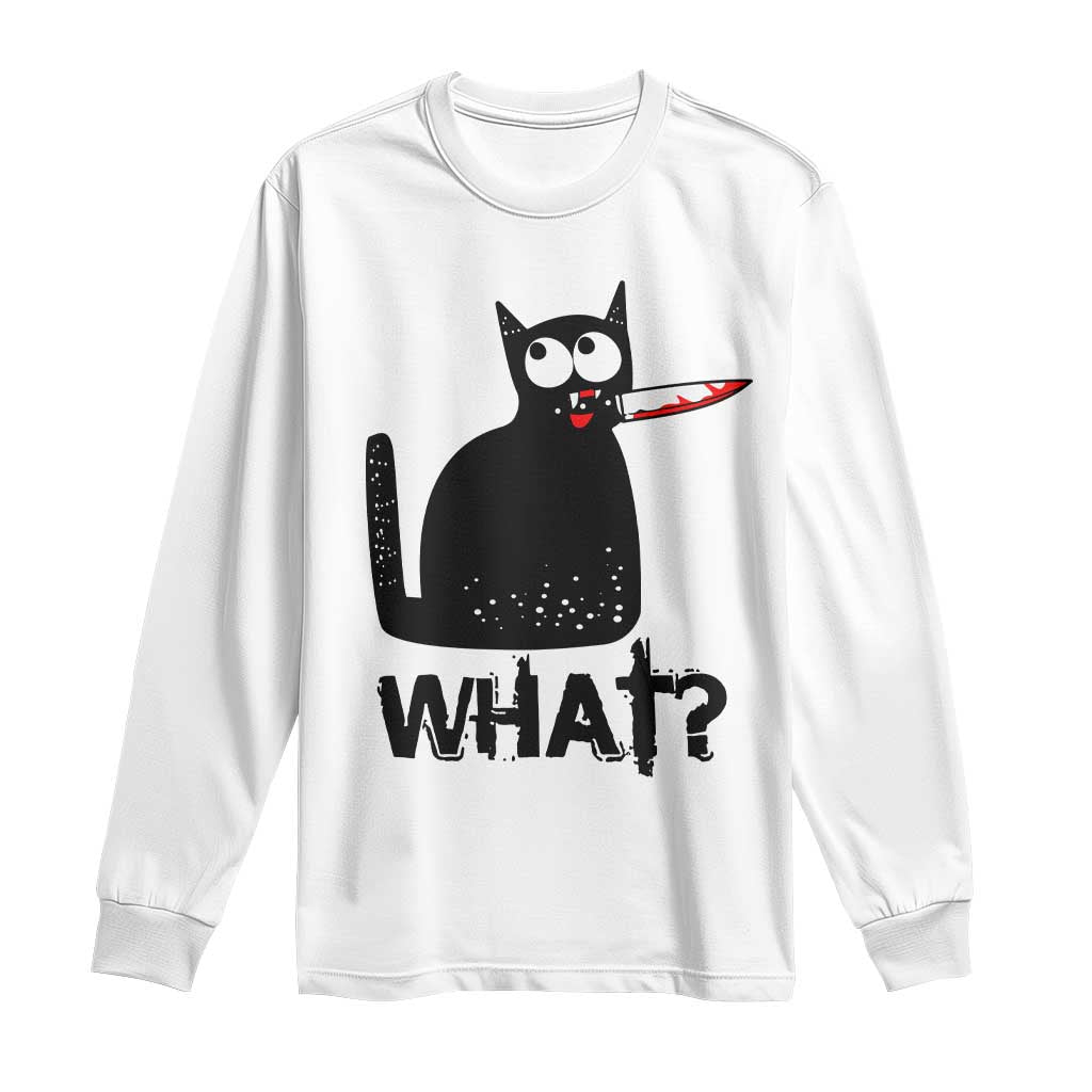 Funny Black Cat Long Sleeve Shirt What Kitten Murderous TS11 White Print Your Wear