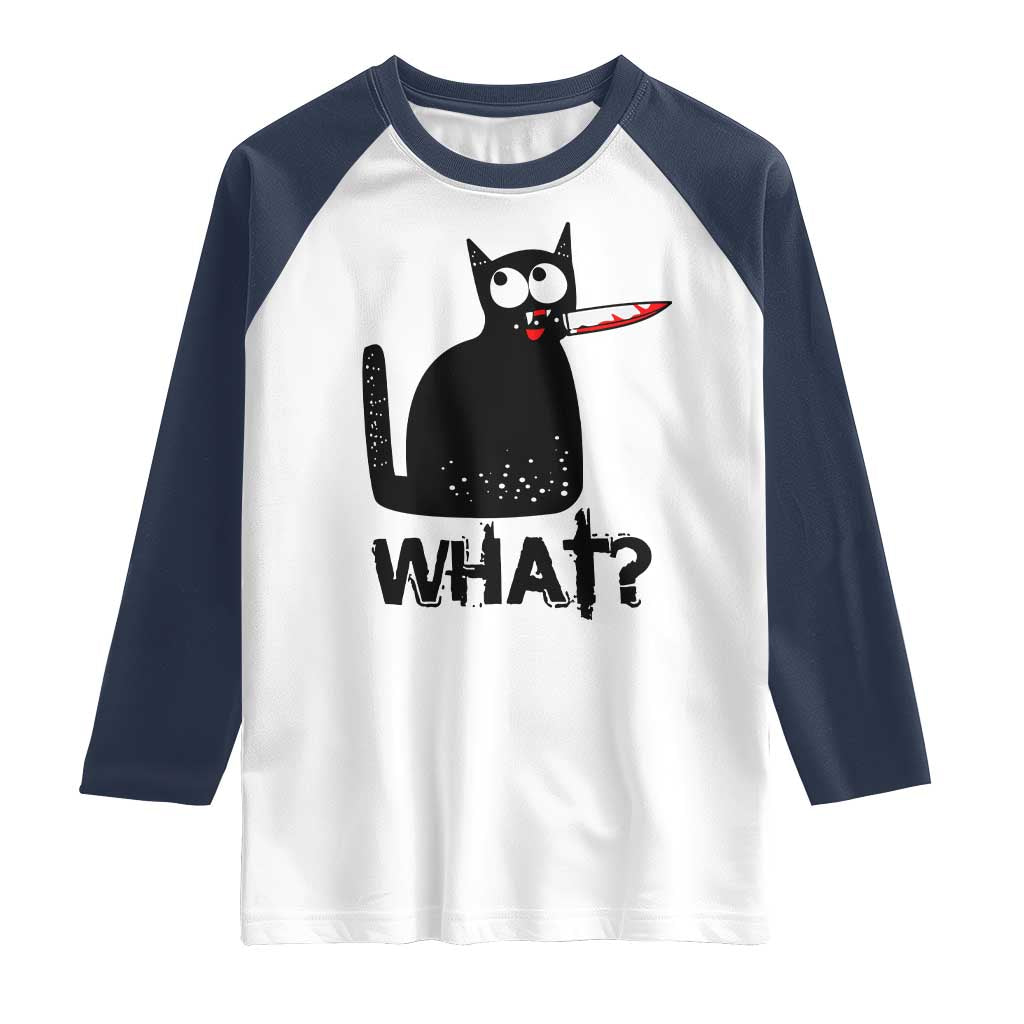 Funny Black Cat Raglan Shirt What Kitten Murderous TS11 White Navy Print Your Wear