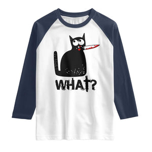 Funny Black Cat Raglan Shirt What Kitten Murderous TS11 White Navy Print Your Wear