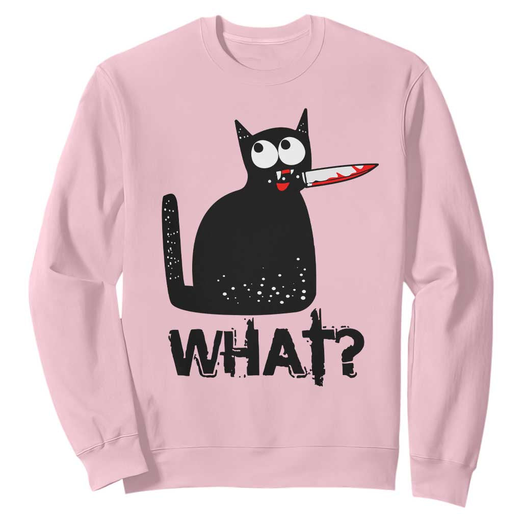 Funny Black Cat Sweatshirt What Kitten Murderous TS11 Light Pink Print Your Wear