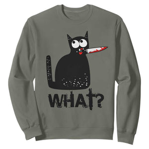Funny Black Cat Sweatshirt What Kitten Murderous TS11 Military Green Print Your Wear