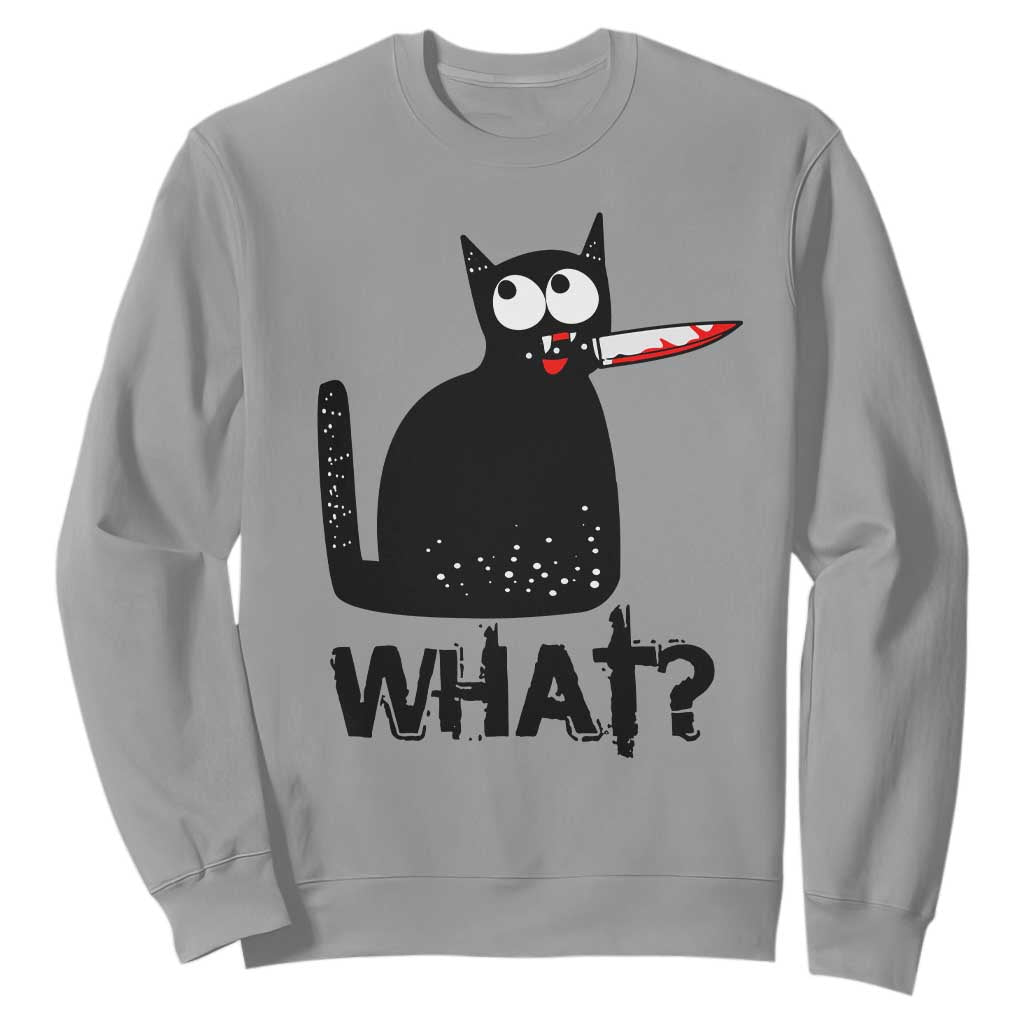 Funny Black Cat Sweatshirt What Kitten Murderous TS11 Sport Gray Print Your Wear