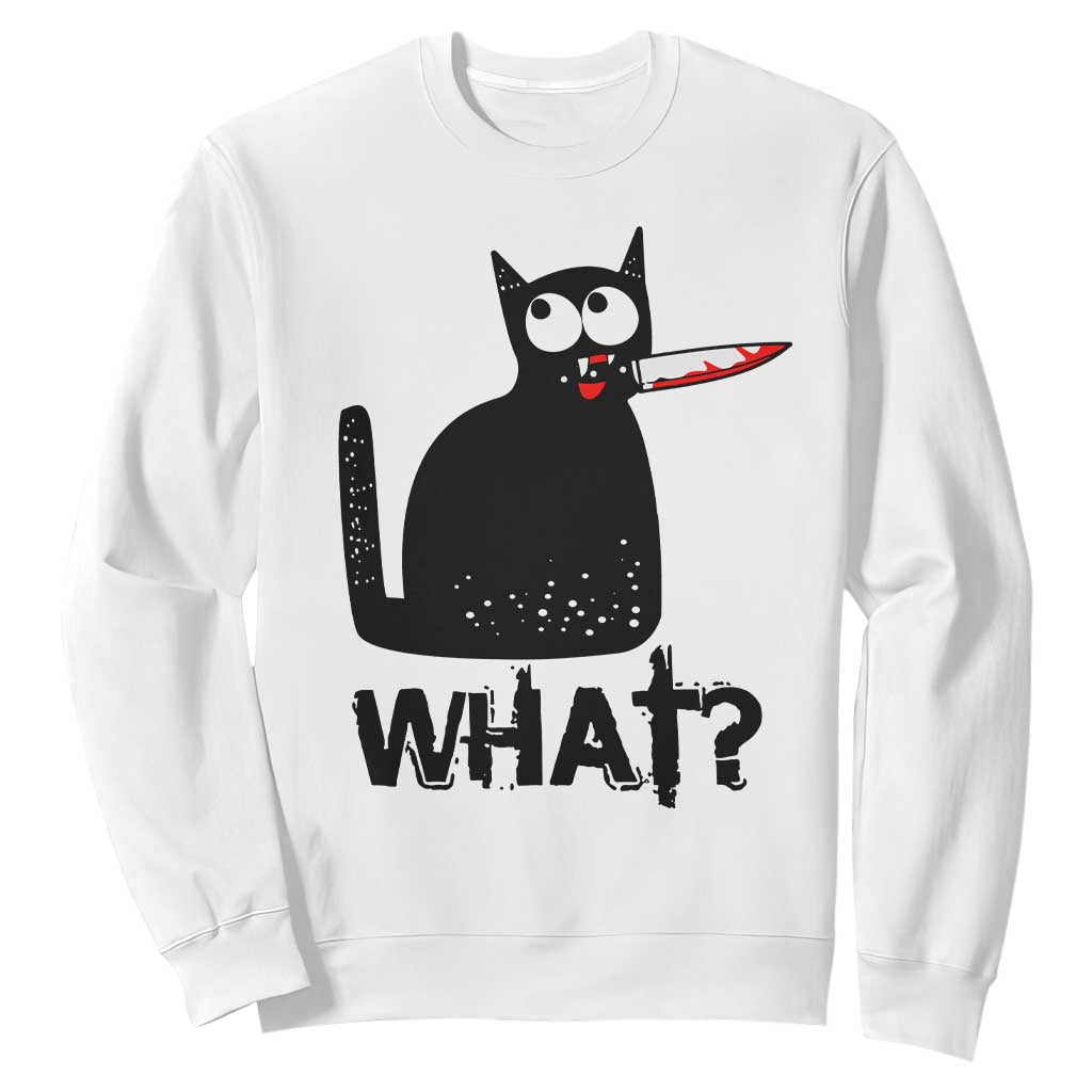 Funny Black Cat Sweatshirt What Kitten Murderous TS11 White Print Your Wear