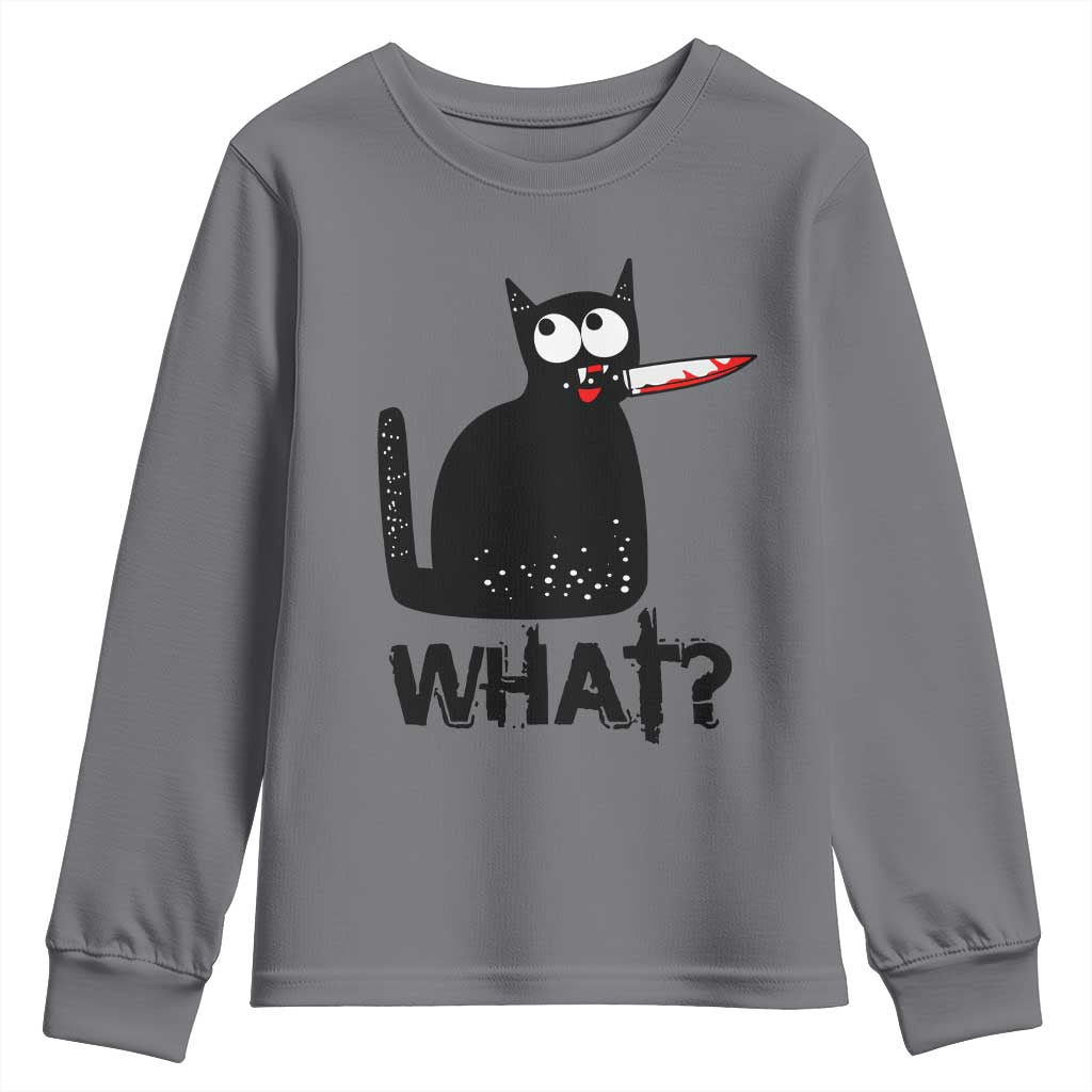 Funny Black Cat Youth Sweatshirt What Kitten Murderous TS11 Charcoal Print Your Wear