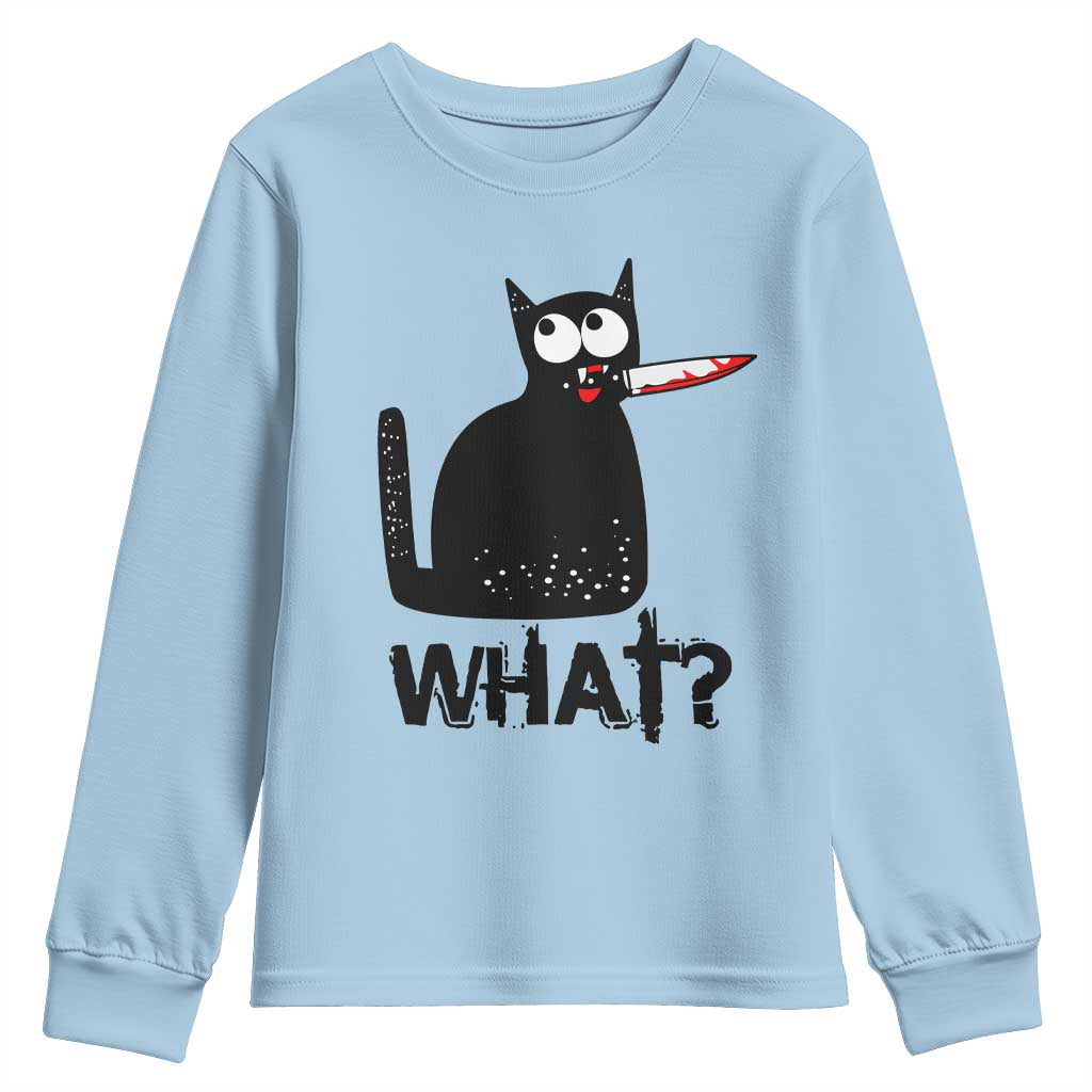 Funny Black Cat Youth Sweatshirt What Kitten Murderous TS11 Light Blue Print Your Wear