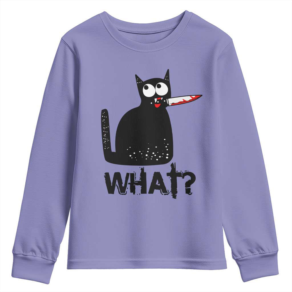 Funny Black Cat Youth Sweatshirt What Kitten Murderous TS11 Violet Print Your Wear
