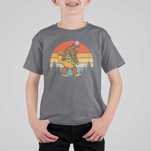 Funny Bigfoot T Shirt For Kid Carrying Hot Dog 4th Of July TS11 Charcoal Print Your Wear