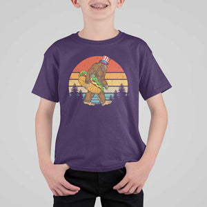 Funny Bigfoot T Shirt For Kid Carrying Hot Dog 4th Of July TS11 Purple Print Your Wear