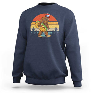 Funny Bigfoot Sweatshirt Carrying Hot Dog 4th Of July TS11 Navy Print Your Wear