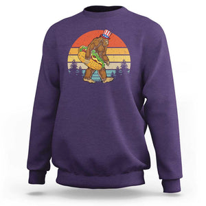 Funny Bigfoot Sweatshirt Carrying Hot Dog 4th Of July TS11 Purple Print Your Wear