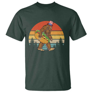 Funny Bigfoot T Shirt Carrying Hot Dog 4th Of July TS11 Dark Forest Green Print Your Wear