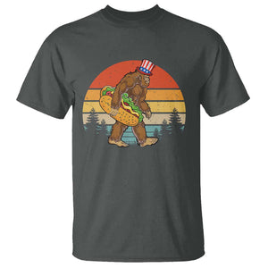 Funny Bigfoot T Shirt Carrying Hot Dog 4th Of July TS11 Dark Heather Print Your Wear