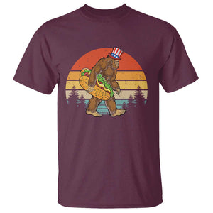 Funny Bigfoot T Shirt Carrying Hot Dog 4th Of July TS11 Maroon Print Your Wear