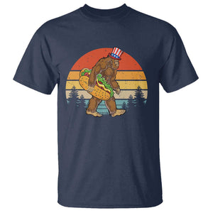 Funny Bigfoot T Shirt Carrying Hot Dog 4th Of July TS11 Navy Print Your Wear