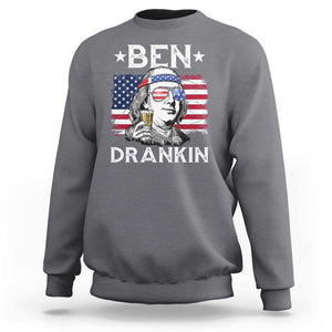 Funny 4th Of July Drinking Sweatshirt Ben Drankin Beer Mug American Flag TS11 Charcoal Print Your Wear