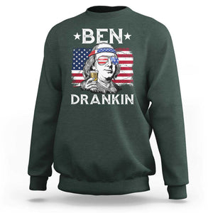 Funny 4th Of July Drinking Sweatshirt Ben Drankin Beer Mug American Flag TS11 Dark Forest Green Print Your Wear