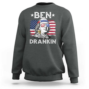 Funny 4th Of July Drinking Sweatshirt Ben Drankin Beer Mug American Flag TS11 Dark Heather Print Your Wear