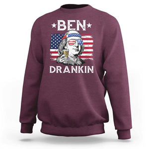 Funny 4th Of July Drinking Sweatshirt Ben Drankin Beer Mug American Flag TS11 Maroon Print Your Wear