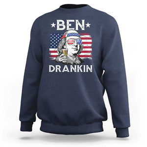 Funny 4th Of July Drinking Sweatshirt Ben Drankin Beer Mug American Flag TS11 Navy Print Your Wear