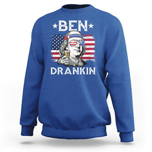 Funny 4th Of July Drinking Sweatshirt Ben Drankin Beer Mug American Flag TS11 Royal Blue Print Your Wear