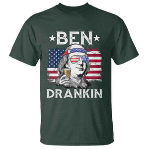 Funny 4th Of July Drinking T Shirt Ben Drankin Beer Mug American Flag TS11 Dark Forest Green Print Your Wear