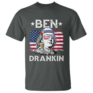 Funny 4th Of July Drinking T Shirt Ben Drankin Beer Mug American Flag TS11 Dark Heather Print Your Wear