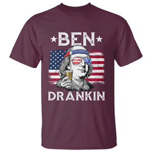 Funny 4th Of July Drinking T Shirt Ben Drankin Beer Mug American Flag TS11 Maroon Print Your Wear