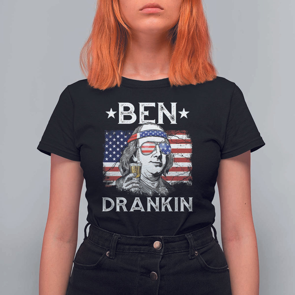 Funny 4th Of July Drinking T Shirt For Women Ben Drankin Beer Mug American Flag TS11 Black Print Your Wear