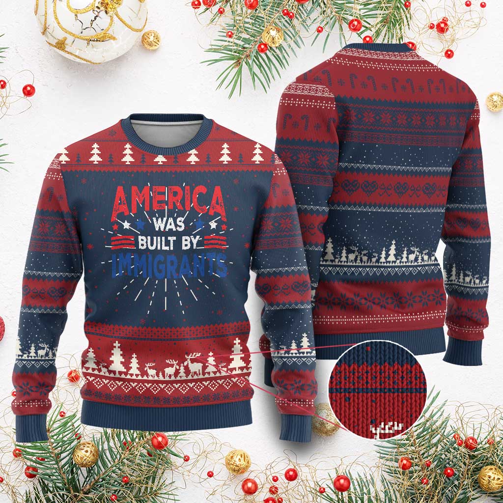 Funny America Was Built By Immigrants Knit Sweatshirt Stars Stripes TS11 Burgundy Print Your Wear