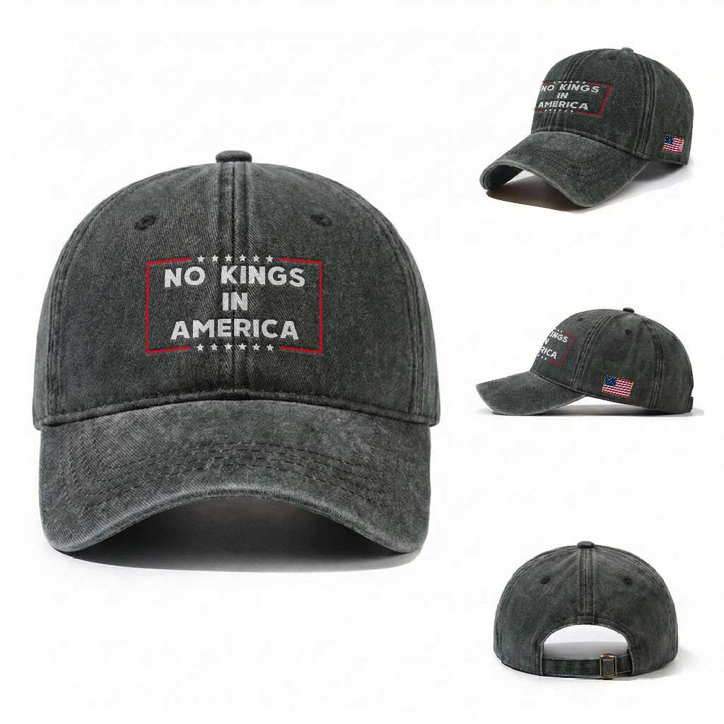 No Kings In America Washed Cotton Baseball Cap Stars Stripes TS11 Washed Cap Universal Fit Dark Green Print Your Wear