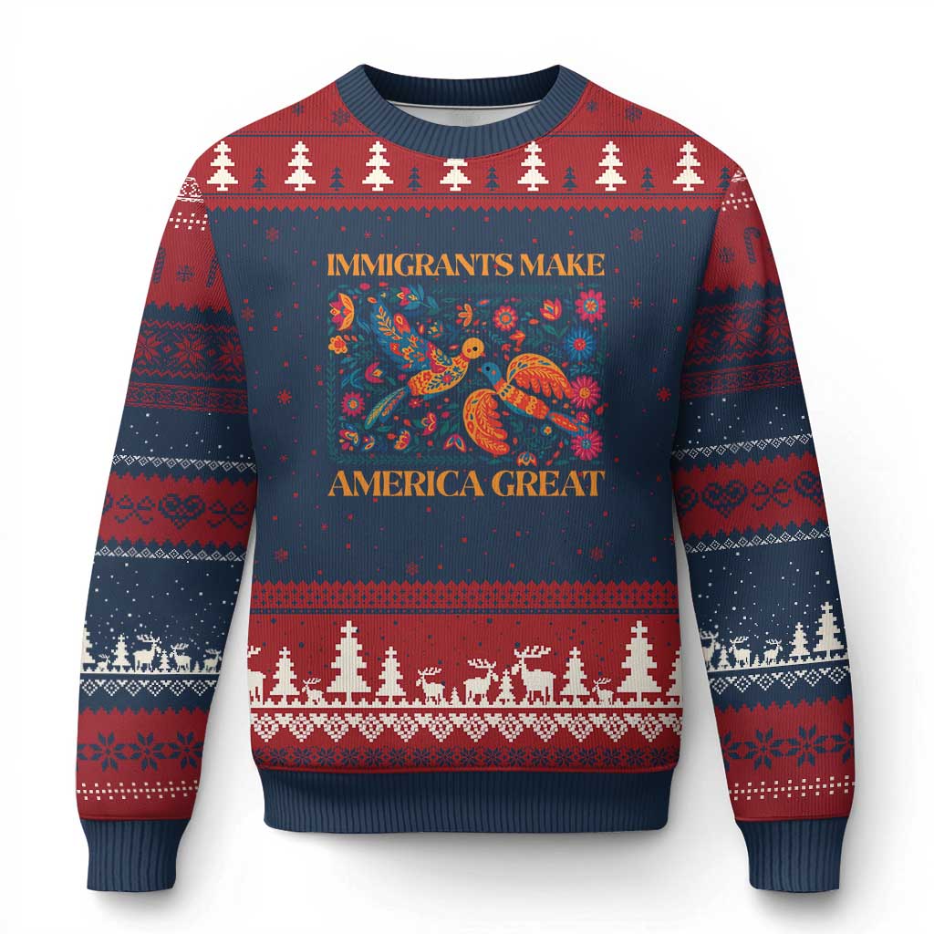 Funny Immigrants Make America Great Ugly Christmas Sweater Floral Flower Birds Human Rights TS11 Navy Red Print Your Wear