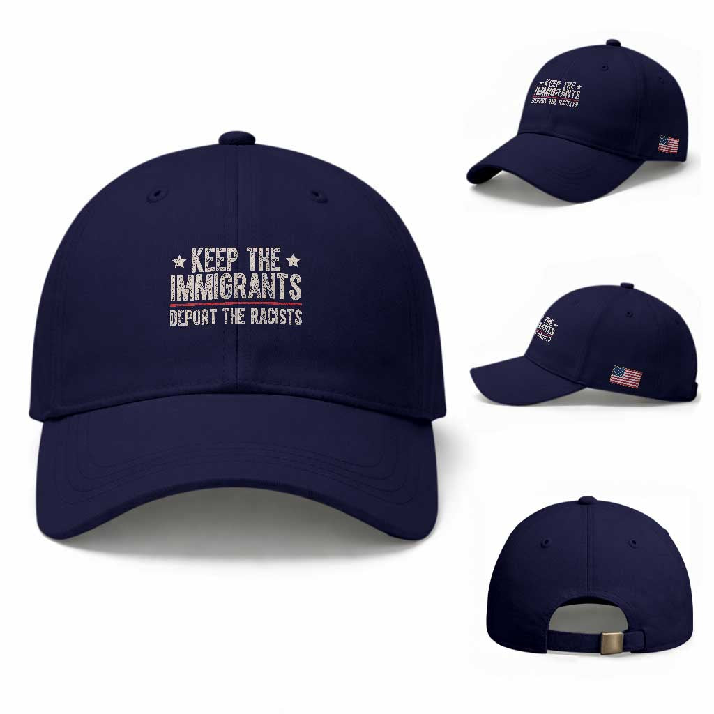 Keep The Immigrants Deport The Racists Baseball Cap Vintage Star TS11 Baseball Cap Universal Fit Dark Blue Print Your Wear