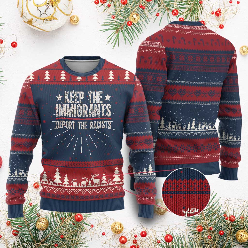 Keep The Immigrants Deport The Racists Knit Sweatshirt Vintage Star TS11 Burgundy Print Your Wear
