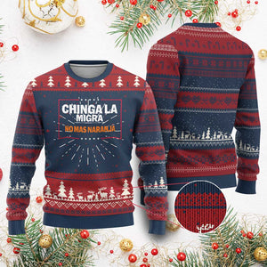 Funny Chinga La Migra No Mas Naranja Knit Sweatshirt Star Stripes TS11 Burgundy Print Your Wear