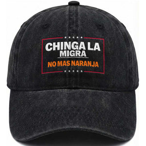 Funny Chinga La Migra No Mas Naranja Washed Cotton Baseball Cap Star Stripes TS11 Print Your Wear